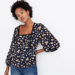 Madewell Velvet-Trimmed Square-Neck Top in Petal Party (XS)